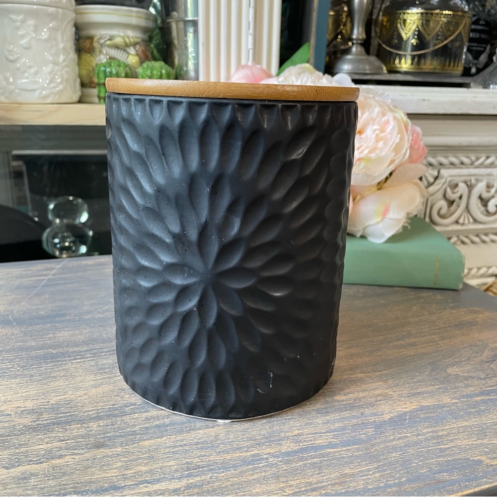 Black Ceramic Canister Floral Burst Design dark academia